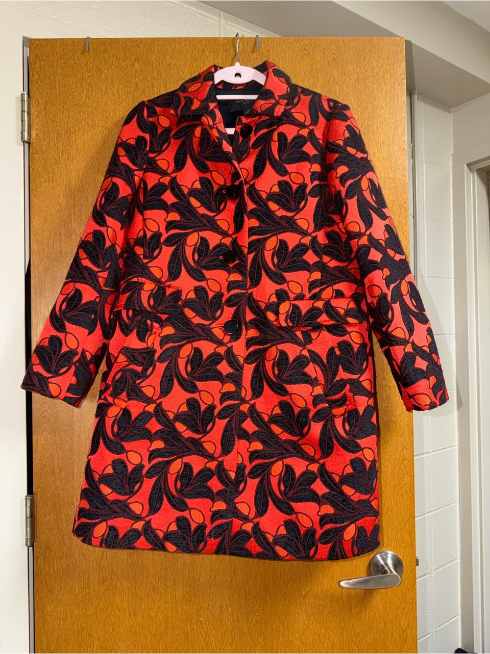 Ann Taylor Redish Orange and Black Patterned Pea Coat. NWT. Excellent for Fall!
